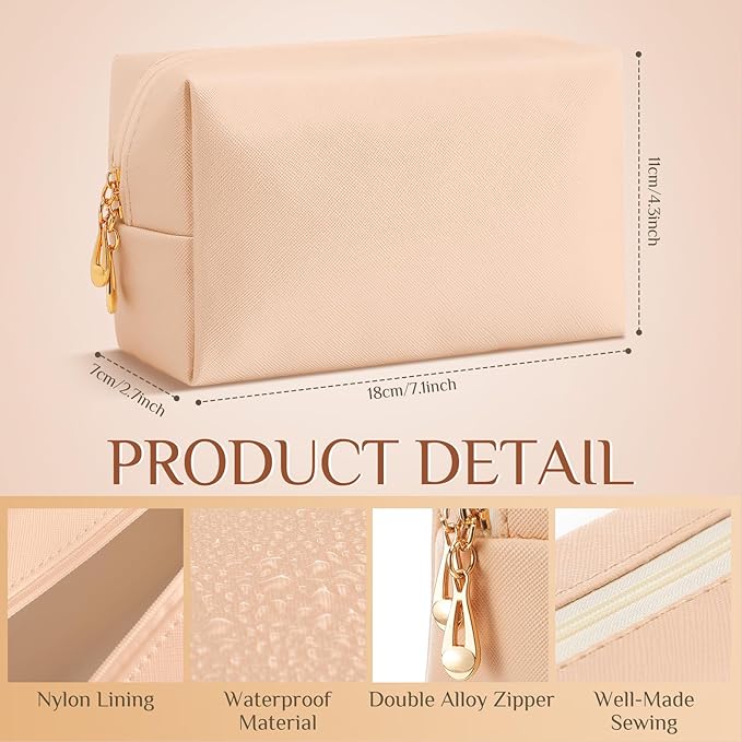 Sanwuta 9 Pcs Makeup Bags Bulk Bridesmaid Proposal Gifts Cosmetic Bags Preppy PU Leather Double Zipper Toiletry Pouch Portable Travel Organizer Case for Women Bachelorette Gift(Pink Brown Series)