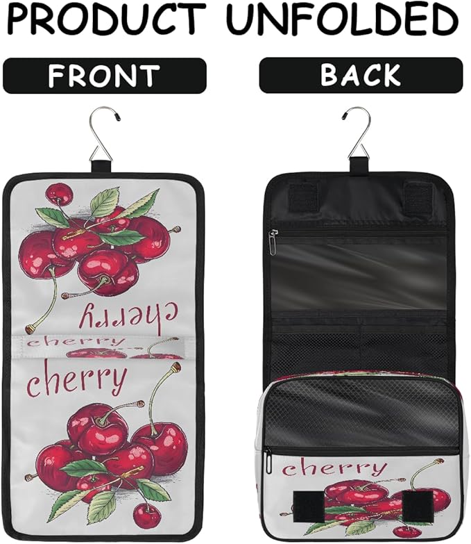 YoYoYuchong Travel Toiletry Bag for Women & Men Modern Fruit Cherry Hanging Cosmetic Organizer Portable Waterproof Makeup Case Make Up Bag with Compartments Travel Essentials for Bathroom Shower