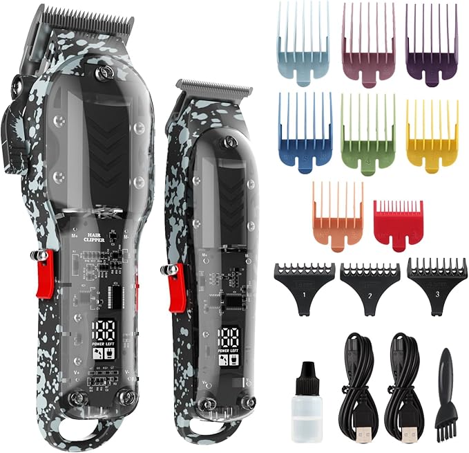 Tuanchuanrp Professional Hair Clippers for Men, Cordless Barber kit for Hair Cutting & Grooming, Hair Clippers and Trimmer Set for Barber Haircut with LED Display, 8 Fade Taper Combs(Black Set)