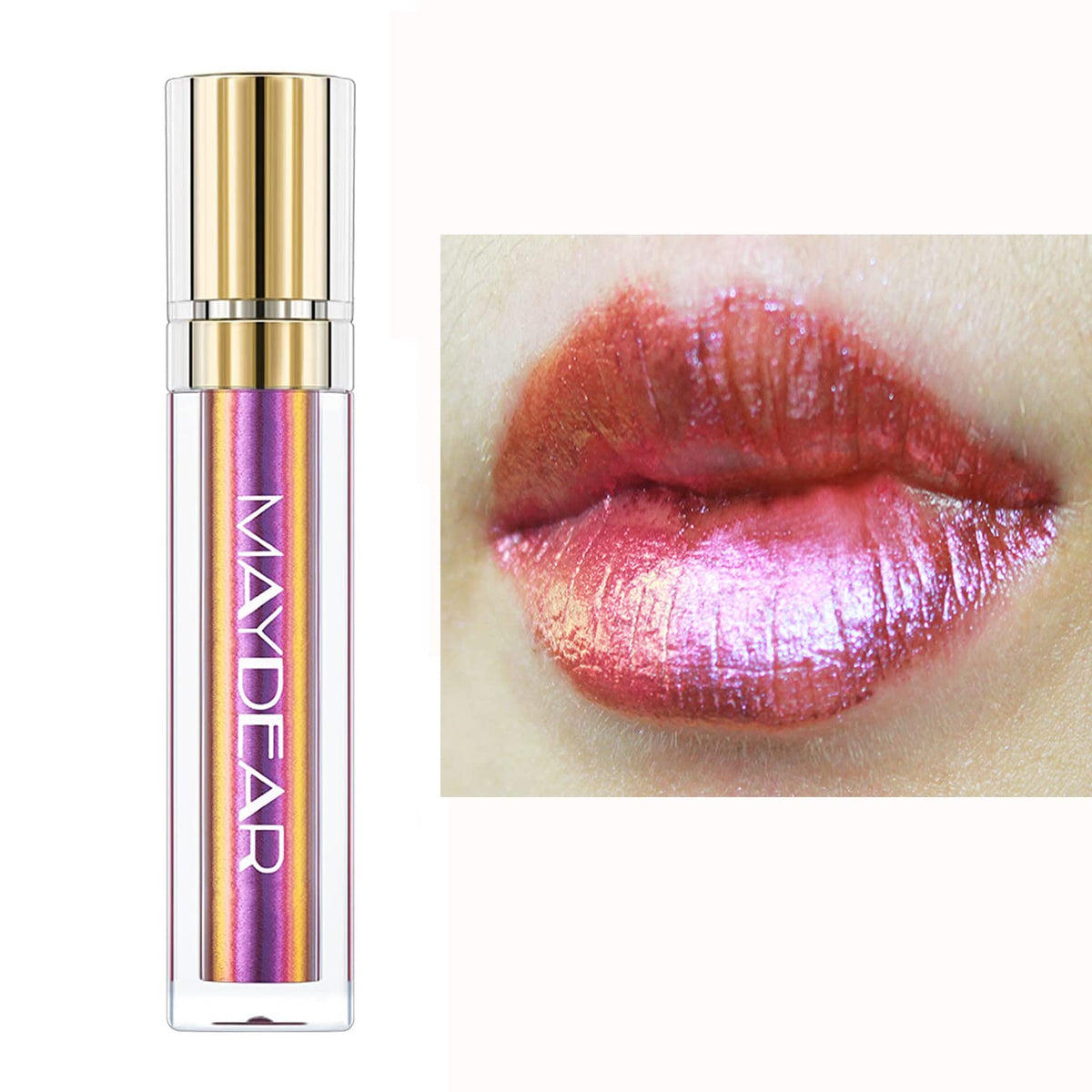 Maydear Chameleon Lipstick, High Pigmented for Women Metallic Shine Lip Gloss, Full-Coverage Multichrome Long Lasting Rainbow Makeup, Blue Purple