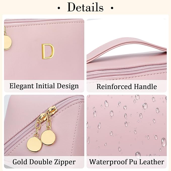 CLOUDWINGS Initial Makeup Bag Personalized Gift for Women Teen Girls