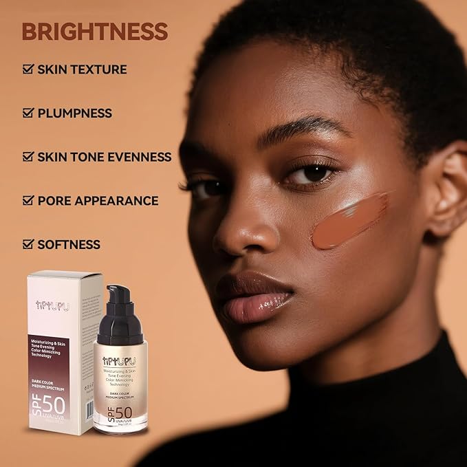 Tiptupu SPF 50 Liquid Foundation,Long Lasting,Moisturizing,Matte & Non-Comedogenic Foundation Makeup for All Skin,Medium-Full Coverage (Light, 1.05 FL.OZ (Pack of 1))