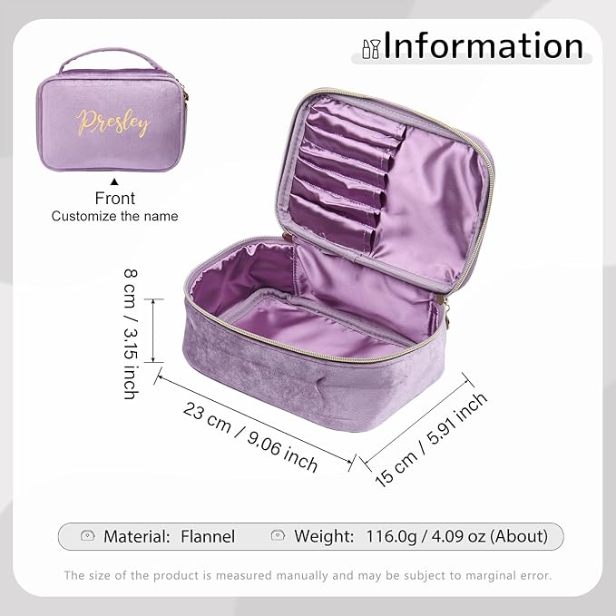 Dreamgem Personalized Name Makeup Bags - Monogrammed Gift for Women Girls Cosmetic Bag with Zipper Gift Ideal for Teen Girls Women Birthday Friend Mom (Light Purple)