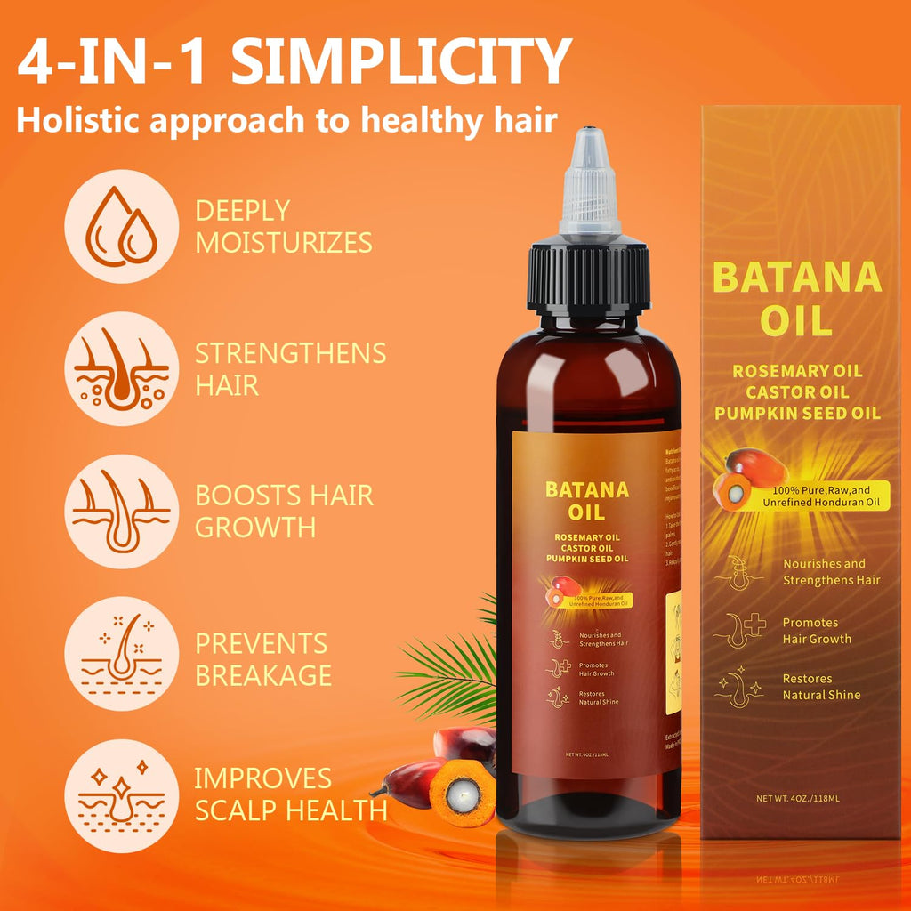 Natural Batana Hair Revival Formul, 4-in-1 Liquid Batana Oil, Batana Oil for Hair, Rosemary Oil for Hair, for Men and Women, Prevents Dry Hair & Hair Loss for All Hair Types (1PCS)