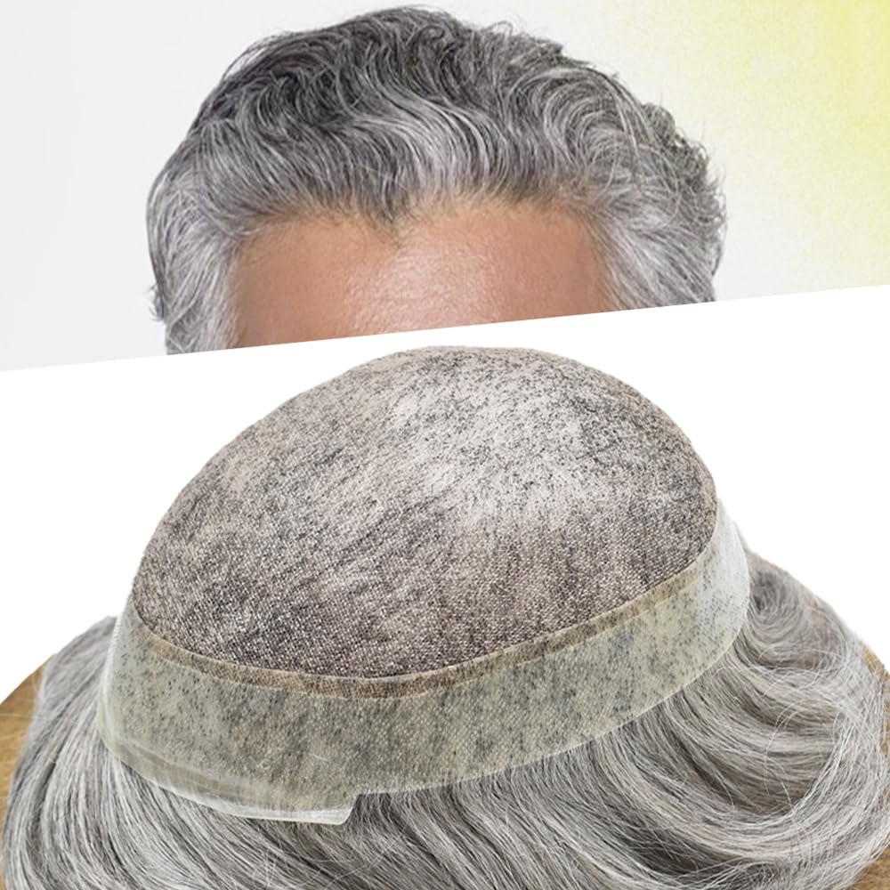 F M FACE MIRACLE NEW YORK Mens Toupee Human Hair Piece French Lace Toupee for Man Hair System Indian Human Hair Replacement Systems V-Looped PU Front Hairpieces 7"X9" 17#DARK ASH BLONDE
