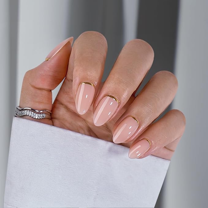 BTArtbox Press On Nails, Gold End, Short Almond, Gold Foil, 32Ct
