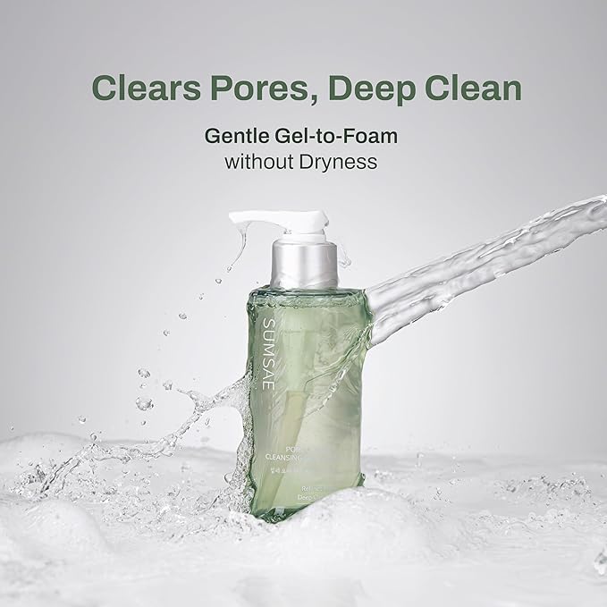 SUMSAE Pore Control Gel-to-Foam Cleanser, Korean Face Wash with Green Tea, Chestnut Shell & Niacinamide, Non-Stripping Daily Cleanser for Excess Oil and the Look of Pores, 155 mL / 5.24 fl oz