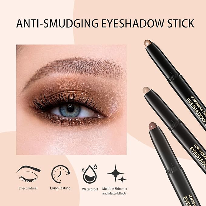 Euphily Matte Cream Eyeshadow Stick, Waterproof Eye Shadow Stick, Long-Lasting and Blendable High Pigmented Single Eyeliner Makeup for Women, 1 Caramel