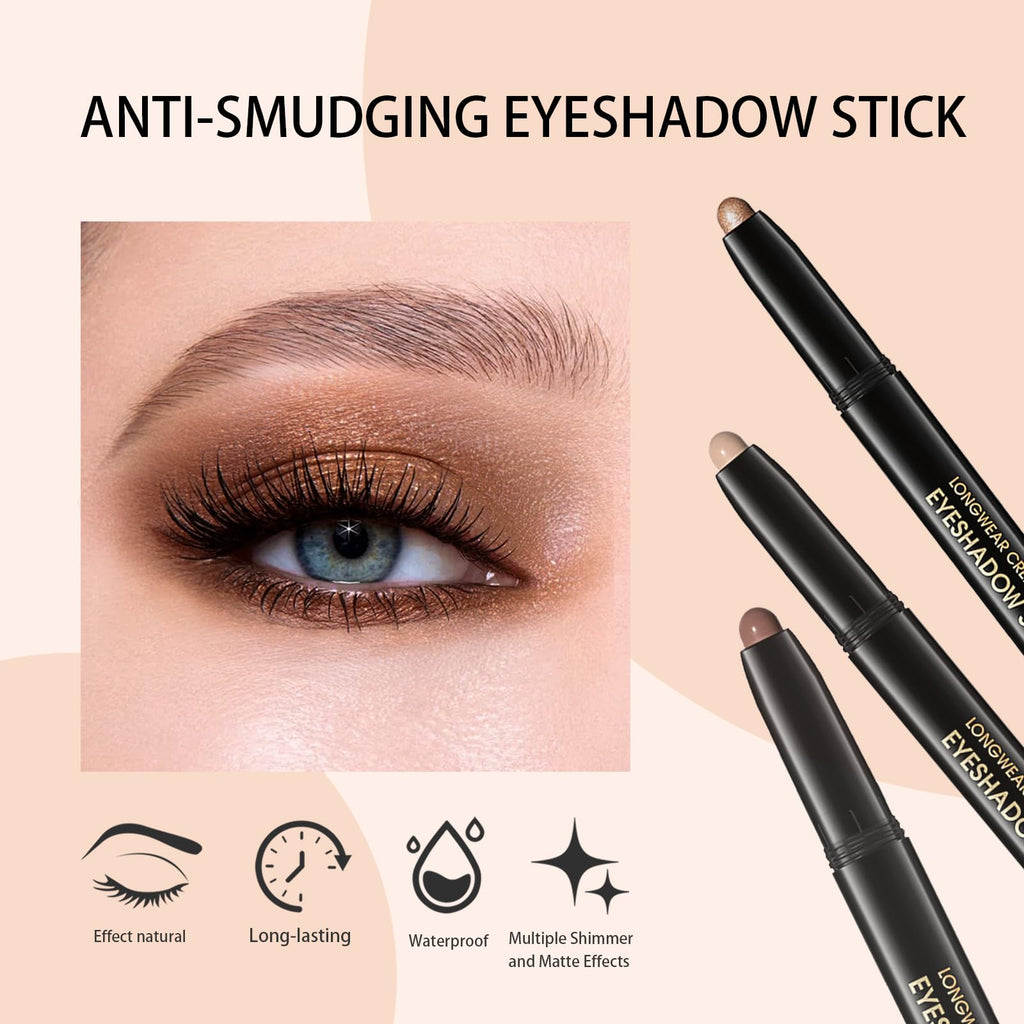 Euphily Matte Cream Eyeshadow Stick, Waterproof Eye Shadow Stick, Long-Lasting and Blendable High Pigmented Single Eyeliner Makeup for Women, 1 Caramel