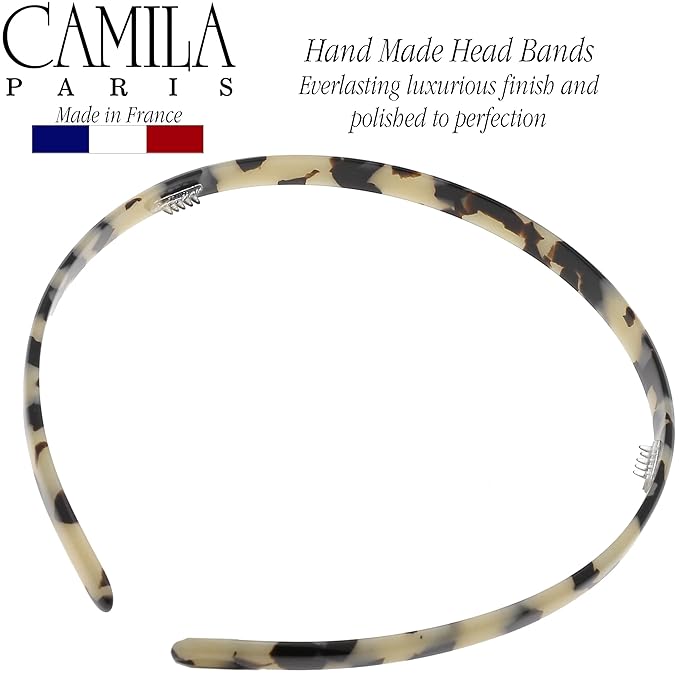 Camila Paris CP3470 French Headband for Women, Handmade White Tokyo, Strong Hold Grip Women's Hair Band, Ligth and Very Flexible, No Slip Durable Styling Girls Hair Accessories, Made in France