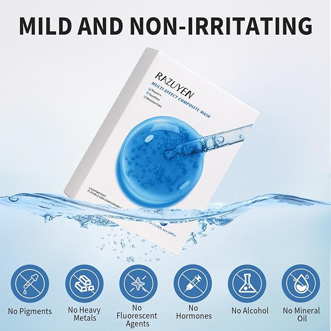 RAZUYEN Soothing Face Sheet Mask for Sensitive Skin, 10 Sheets