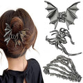 Parcce 3 PCS Gothic Hair Claw Clips for Women, Metallic Black Bat Spider Skeleton Hand Hair Clips, Strong Hold Halloween Hair Accessories for Thick Thin Hair, Costume Party Everyday Styling Gifts