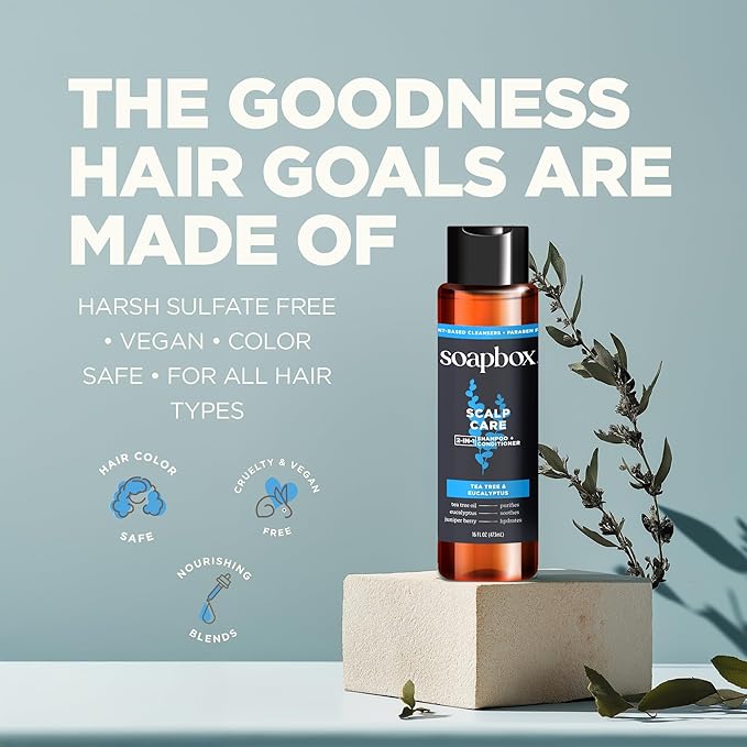 Soapbox Scalp Care Men's 2-in-1 Shampoo and Conditioner, Leaves Hair & Scalp Balanced & Soothed - Clean Ingredients Free of Harsh Chemicals, Sulfates, Parabens & Silicones - 2 Pack