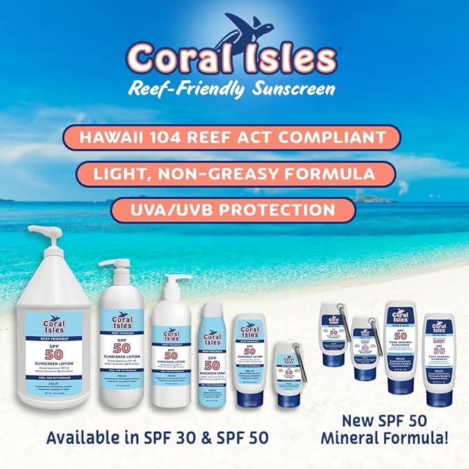 Coral Isles by Rocky Mountain Sunscreen | SPF 50 KIDS Lotion | Broad Spectrum UVA/UVB Protection | Hawaii Reef-Safe Act Compliant | Oxybenzone & Octinoxate Free | Water Resistant 80 Min. | 16 Fl Oz