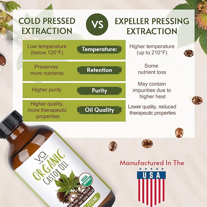 Castor Oil Organic Cold Pressed Glass Bottle 8oz For Hair Growth, Eyebrow