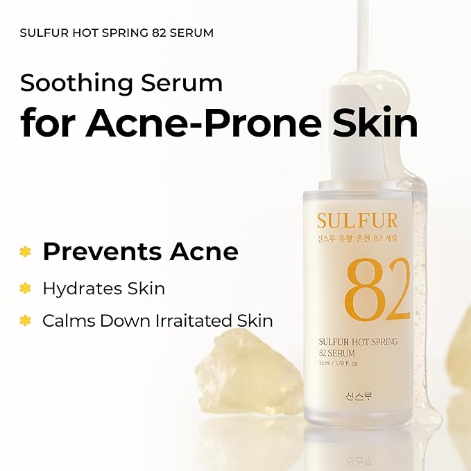 SINSURU Sulfur Hot Spring Water 82% Soothing Serum with Ceramide, Panthenol, Hyaluronic acid, Hydrating, Glass skin, Non comedogenic, for Dry Skin, Acne-Prone, Korean Skin Care (1.79 fl.oz. 53ml)