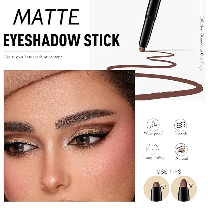 Wugbc Eyeshadow Stick Matte Eye Shadow Pencil Cream to Powder Eye Brightener Crayon Long-Lasting Crease-Proof Neutral Eyeshadow Buildable & Blendable High Pigmented Eye Liner Makeup for Women, 2 PECAN