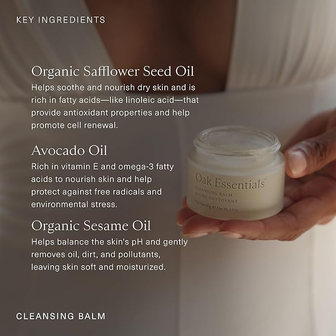 Oak Essentials Cleansing Balm, Balm-to-Oil Makeup Remover, 1.4oz