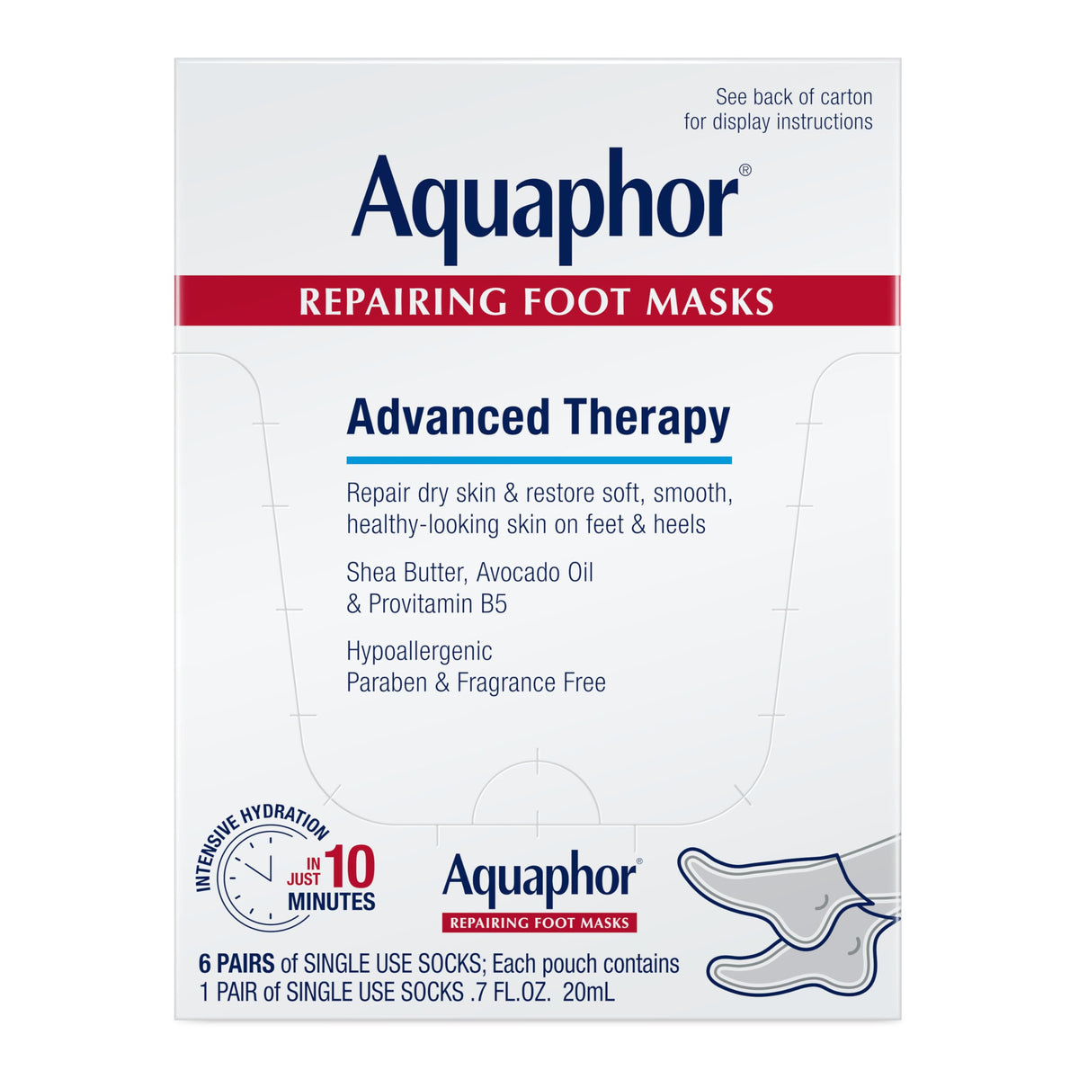 Aquaphor Advanced Therapy Repairing Foot Masks, 6 Masks x 0.7 FL OZ