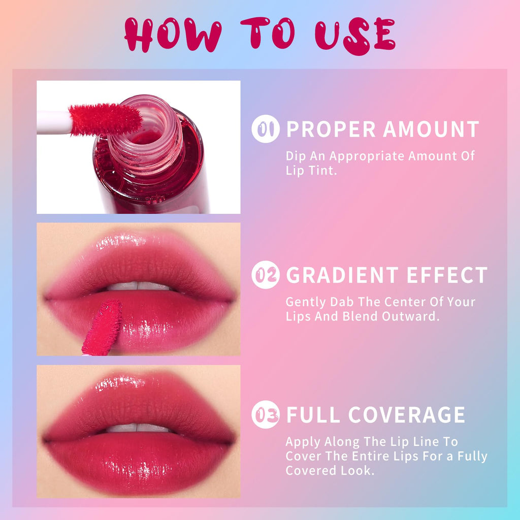 bayfree Lip Tint Stain, Long Lasting Korean Lip Stain Set, Non-sticky Waterproof Lightweight Lip and Cheek Tint, Moisturizing High Pigment Water Tint, Matte Finish Lip Tint