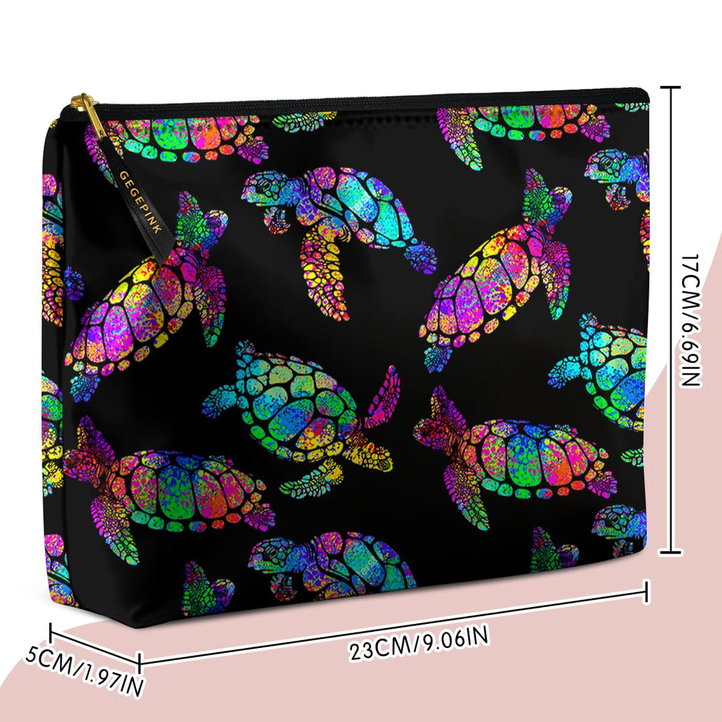 GEGEPINK Cute Makeup Bag for Purse Waterproof Cosmetic Bags for Women Funny Smooth Zipper Travel Toiletry Pouch 10X8 Inches-Rainbow Turtle Makeup pouch