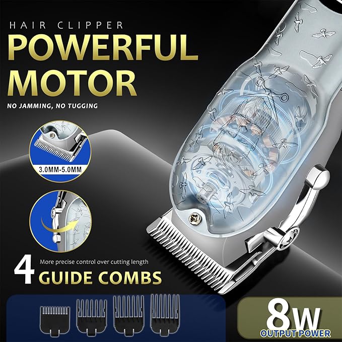 LQT Professional Hair Clippers for Men, Cordless T-Blade Beard Trimmer Kit, LED Display,Long Battery Life, Rechargeable Electric Hair Cutting Machine for Home & Barber, Best Gift for Holidays (Silver)