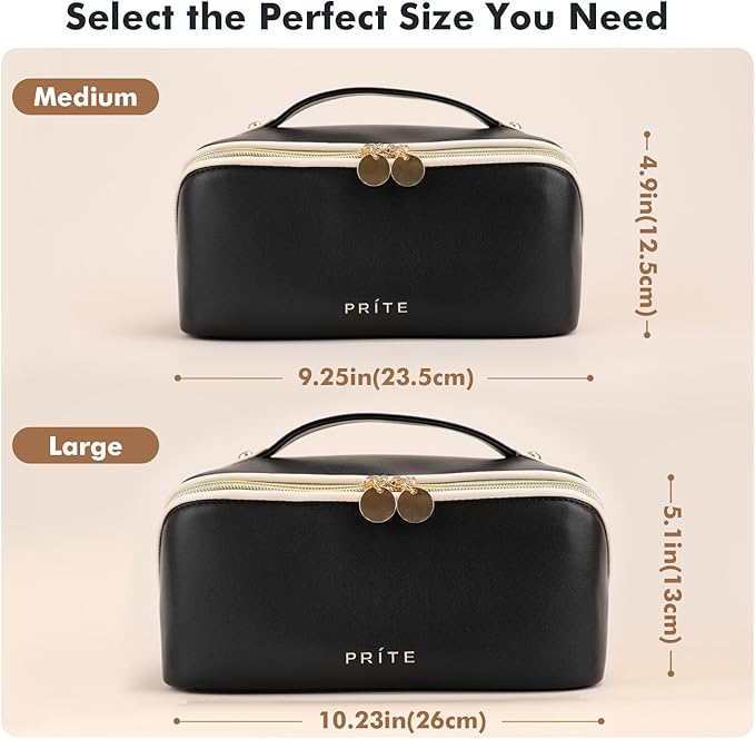 Prite Makeup Bag Travel Toiletry Bag Open Flat Cosmetic Organizer for Women