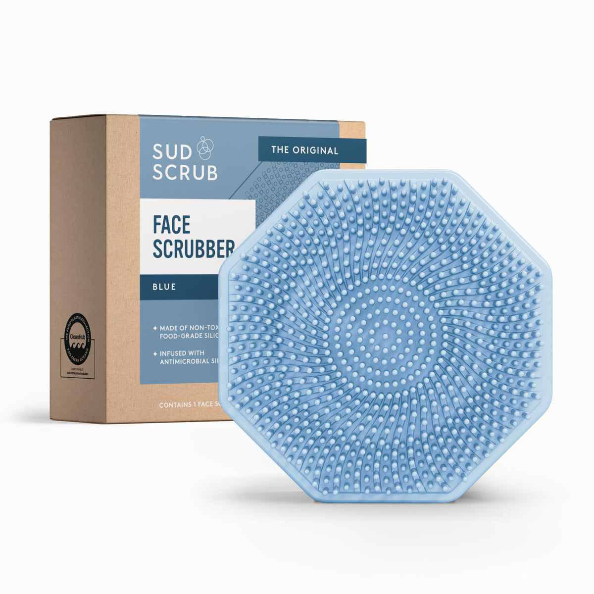 Sud Scrub® Antimicrobial Silicone Face Scrubber, 1 Pack, Gentle Face Exfoliator for Sensitive Skin, Eco Friendly Facial Cleansing Brush, Exfoliating Face Brush for Men and Women (Pink)