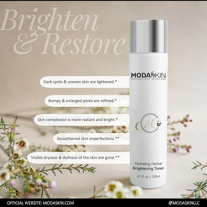MODASKIN Hydrating Herbal Brightening Toner, Herbal Extract & Antioxidant, Witch Hazel to Brighten & Restore Your Skin's Natural Glow, 4.1 Oz