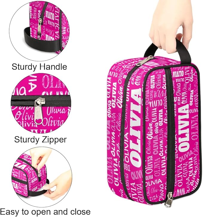 KFNHN Custom Name Rosy Pink Organizer Case Toiletries Container Bag