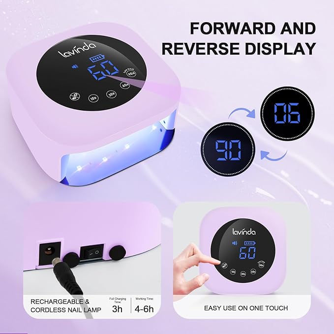 Lavinda LED Nail Lamp Rechargeable UV Light for Gel Nails Macaron Purple