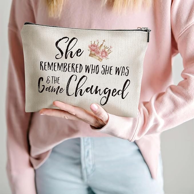 Canvas Makeup Bag for Women, Inspirational God Says I Am Cosmetic Pouch, 70th 80th Birthday, Travel Toiletry Organizer with Sports & Floral Patterns (The Game Changed)