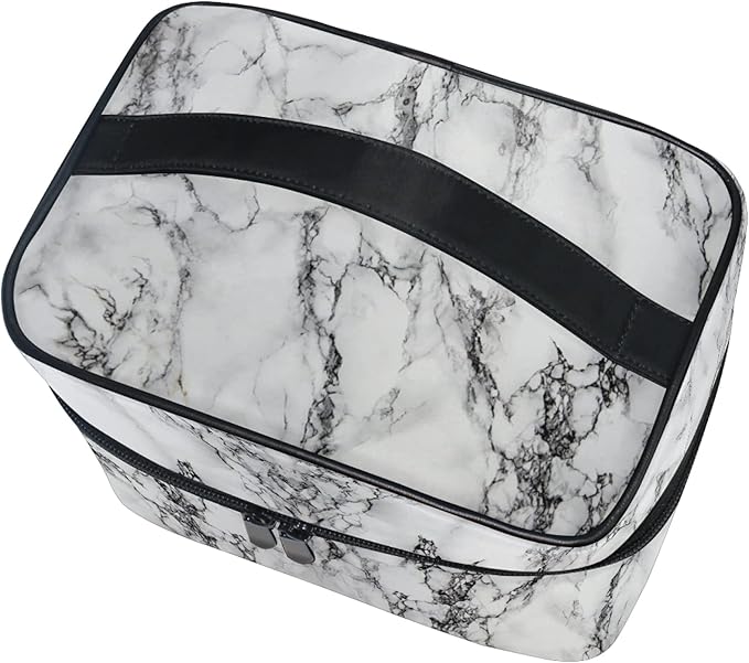 MNSRUU Makeup Bag, White Marble Travel Makeup Organizer Bag Cosmetic Cases Toiletry Bags for Girl Women Ladies