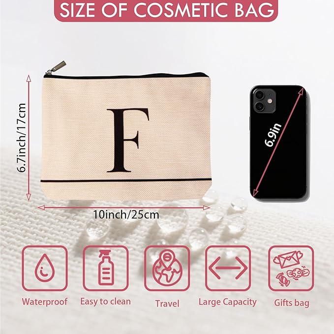 HDYHDY Letter A-Z Initial Personalized Makeup Bags, Birthday Gifts for Women, Monogrammed Gifts for Women Mom Sister Best Friend Bride Bridesmaid, Mothers Day, Christmas, Small Travel Cosmetic Bag (F)