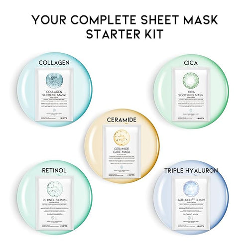 #OOTD Sheet Mask Kit with Collagen,Cica,Ceramide,Vitamin C,Retinol(5-Pack)