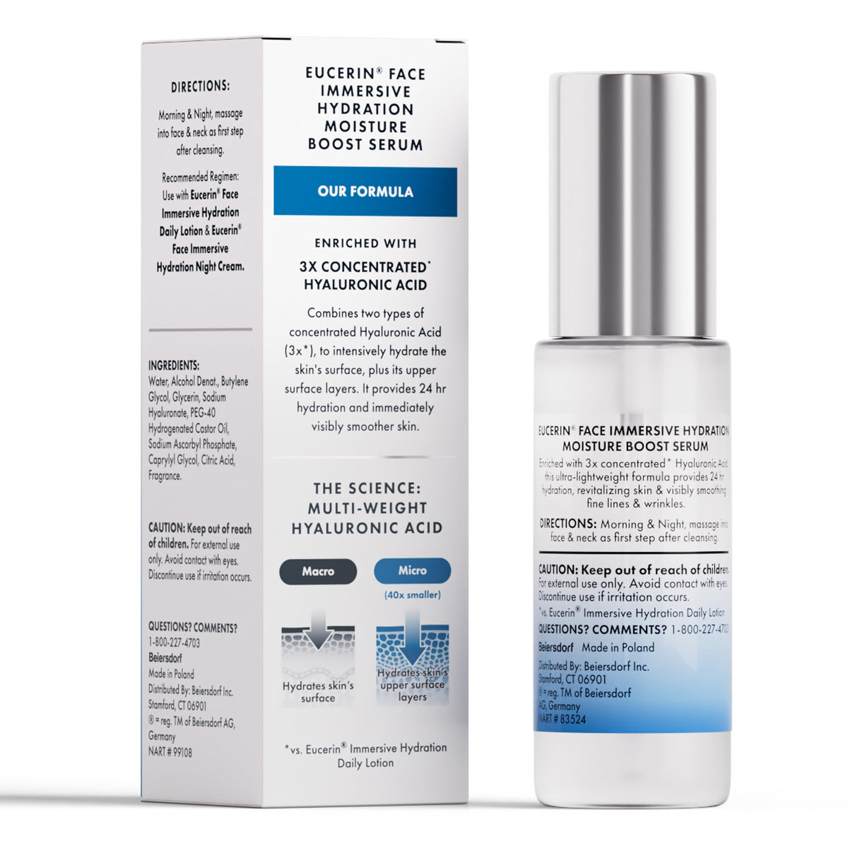 Eucerin Immersive Hydration Smoothing Face Serum, Ultra-Lightweight Hyaluronic Acid Serum Reduces the Look of Fine Lines and Wrinkles, 1 Fl Oz Bottle
