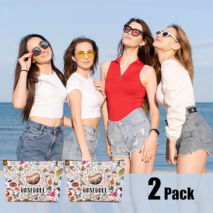 2pcs Baseball Gifts Makeup Bag, Baseballs Coaches Cosmetic Bag Christmas Birthday Gifts for Women Female Coaches Girls Sister BFF, Baseball Stuff Travel Toiletry Bags