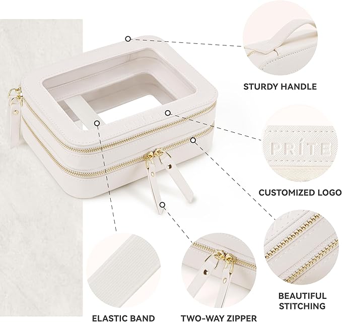 Prite Double Layer Clear Makeup Bag Travel Cosmetic Organizer for Women