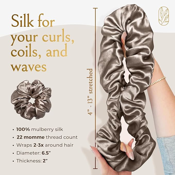 Curlfriend Oversized Mulberry Silk Scrunchies for Women, XL, London Fog