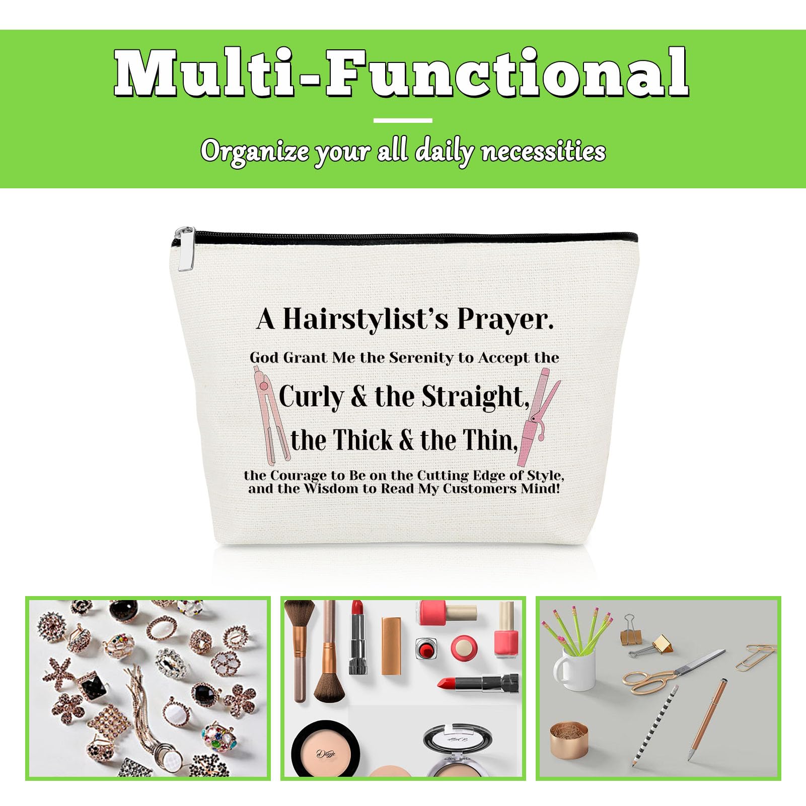 Hairdresser Gifts Hair Stylist Prayer Makeup Bag Hair Stylist Presents Hairstylist Gift Christian Appreciation Presents for Salon Religious Birthday Cosmetic Bag Cosmetology Graduation Travel Pouch