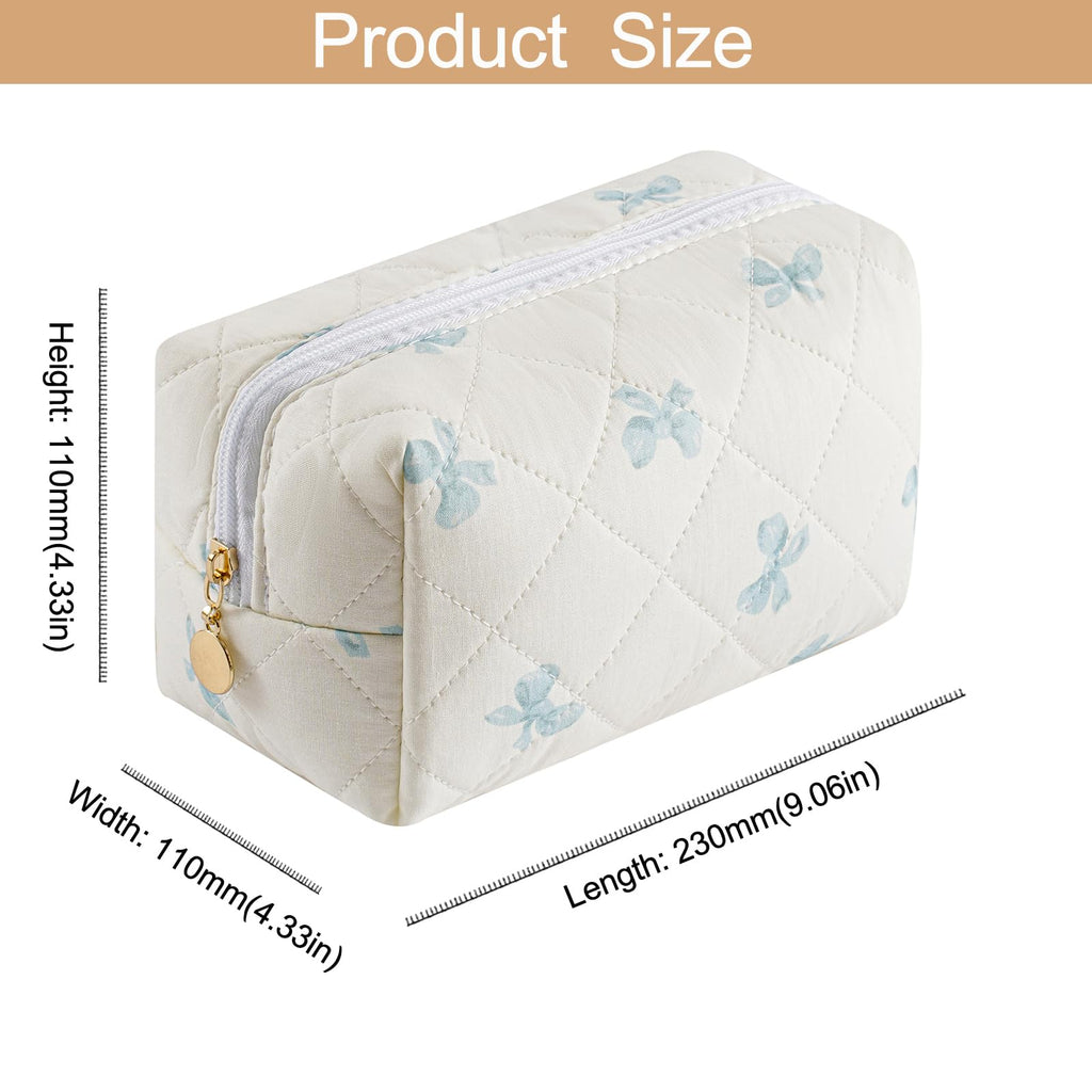HHQQWZ Makeup Bag Travel Cosmetic Bag for Women Girls, Zipper Make Up Pouch, Floral Flowers Toiletry Organizer Makeup, Portable Storage Bag, Cosmetic Travel Cloth Bag (Blue Bow Tie)