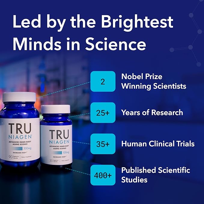 TRU NIAGEN Patented NAD+ Supplement, 300mg Niagen, 30 Servings | Nicotinamide Riboside (NR) Take 1 Daily | 2 Bottles
