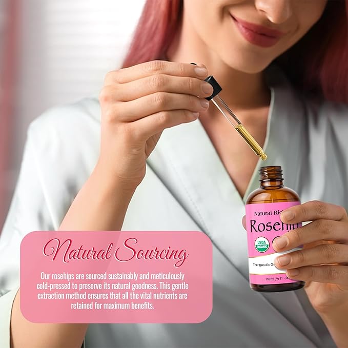 Natural Riches Rosehip Seed Oil 4 Fl Oz for Face, Skin, Hair & Nails