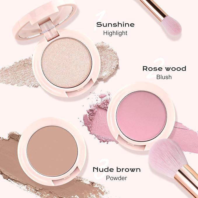 Color Nymph Blush and Highlighter Palette, 3 in 1 Contour Palette