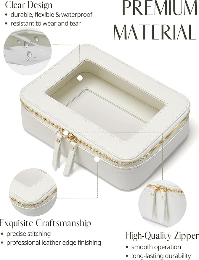 Popvibe Clear Makeup Bag with Zipper, Women Travel Toilrty Bag White Medium