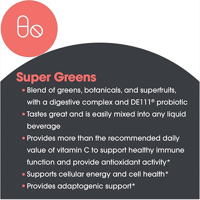 ARG Super Greens Powder - Delivers 4.4 g Greens Blend - Nutrient-Dense Green Powder Supplement - Chlorella & Spirulina Powder - Overall Health & Wellbeing Support - 30 Servings - 8.45 oz