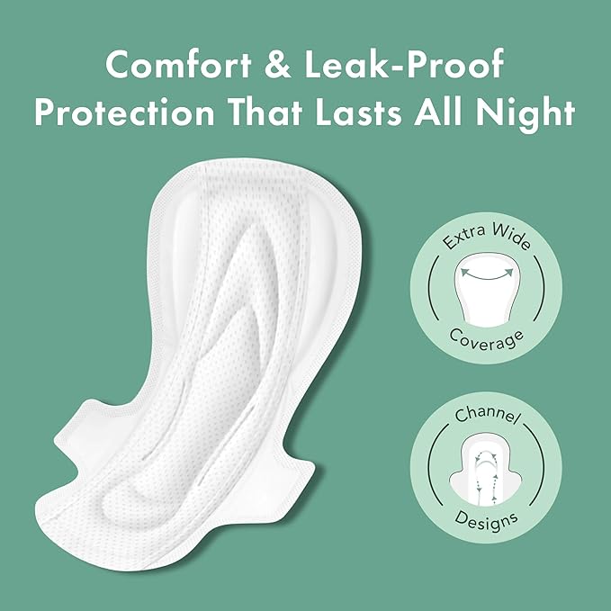 Rael Organic Cotton Cover Sanitary Pads for Women (XL Overnight, 24 Ct)