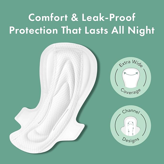 Rael Organic Cotton Cover Sanitary Pads for Women (XL Overnight, 12 Ct)