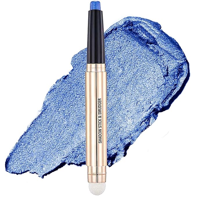 LGSZGDCN Blue Eyeshadow Stick and Sponge Makeup Brush glitter primer palette Shimmer Pencil Long Lasting Waterproof Eye Shadow Pen Highlighter Eye Liner Multi-Dimensional eyes Look