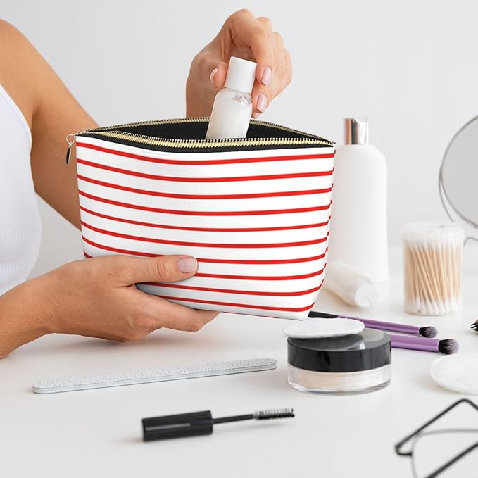 Dultua Mothers Day Gifts Makeup Bag Purse Cosmetic Bag Travel Toiletry Leather Make Up Bags for Mom Wife Women Daughter White Red Line